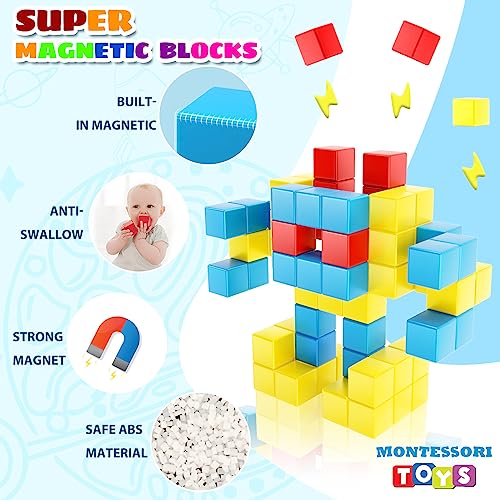 Hiwawind Magnetic Blocks, Toddler Toys for 3 4 5 Year Old Boys Girls, Stem Preschool Learning Magnet Sensory Toys and Gifts for Kids Building Blocks Cubes for Toddlers 3-5