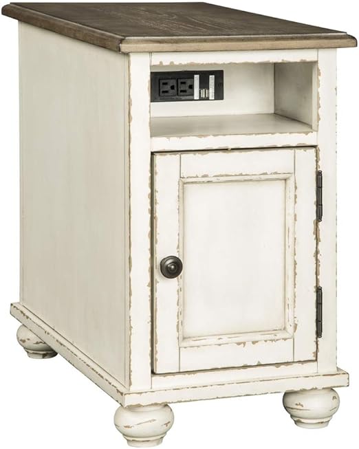 Amazon Com Signature Design By Ashley Realyn Chair Side End Table White Brown Kitchen Dining Room Furniture