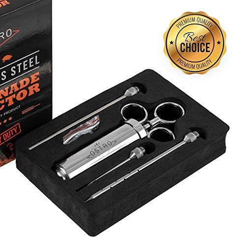 OSTRO Meat Injector Kit Stainless Steel Marinade Injector Syringe with 2-oz Capacity Barrel 3 Professional Flavor Injector Needles