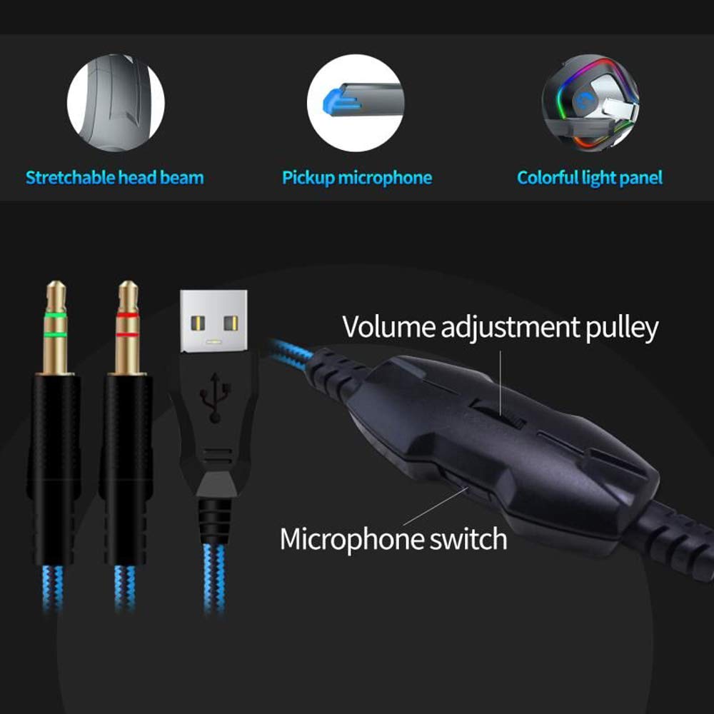 Likorlove Gaming Headset for Xbox one PS4, 4D Surround Sound Over Ear Headphones with Noise Cancelling Mic, LED Lights, Volume Control for PC Laptop Mac iPad Nintendo Switch