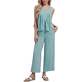 FANCYINN Women's Summer 2 Piece Outfits Peplum Ruffle Sleeveless Babydoll Tank Top Wide Leg Pants Set 2025 Tracksuit