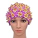 Medifier Swim Cap Floral Petal Retro Style Bathing Caps for Women Purple