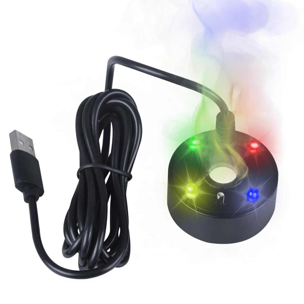 MiOYOOW Mist Maker, USB LED 4 Color Mister Fogger Air Humidifier Water Fountain Pond Fog Machine for Party Rockery Yard Outdoor Displays
