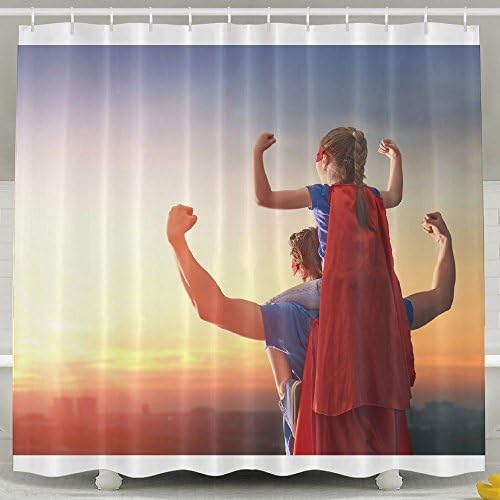 ZiXia Happy Family Playing Outdoors Daddy And Child Girl In An Superhero S Bathroom Decor White Bath Curtains 6072inch Polyester Artwork Print