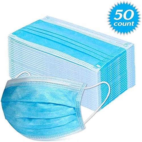 Disposable Medical Face Mask Thick 3Ply Medical Masks with Comfortable Earloop, Great for Dust, Germ and Virus Protection and Personal Health (50pcs, Blue)