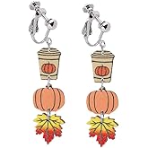 Thanksgiving Clip on Earrings for Women Fall Earrings Harvest Pumpkin Turkey Maple Leaf Clip on Earrings Autumn Party Earrings Holiday Gifts