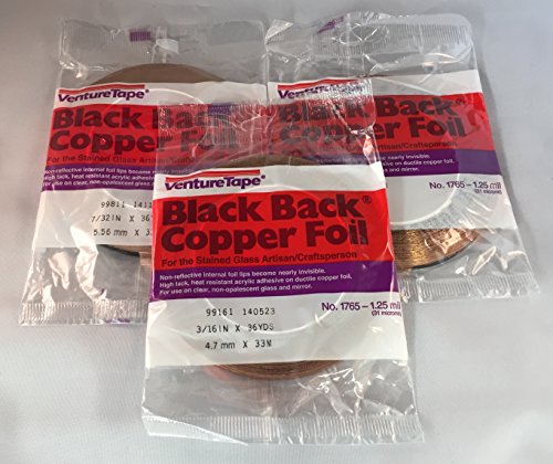 3 rolls 3/16" BLACK BACK COPPER FOIL (1.25 Mil)