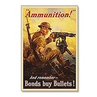 XCVBN CWSY Tin Metal Sign US War Bonds Ammunition WWI Home Decoration Thanksgiving Christmas Wall Art Stickers 8x12 inches