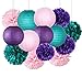 Furuix Mermaid Baby Shower Decorations/Mermaid Party Decor/Purple Teal Pink Party Decorations Purple Teal Paper Pom Pom Paper Lanterns Little Mermaid Party Decorations/Mermaid Bridal Shower Decor