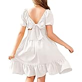 Arshiner Girls Tie Back Short Sleeve Ruffle Hem Off Shoulder Casual Elegant Dresses 4-12 Years