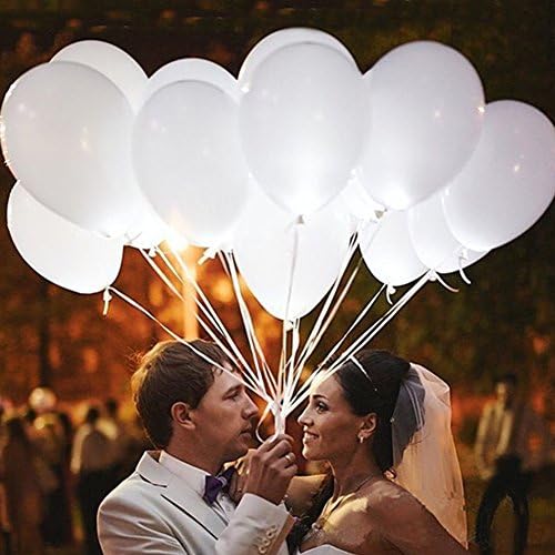 Led Light up Balloons White Balloon with 1 PCS Ribbon for Wedding Birthday Festive Party Decoration Latex Balloons 20PCS by LUCKDAYL (White)