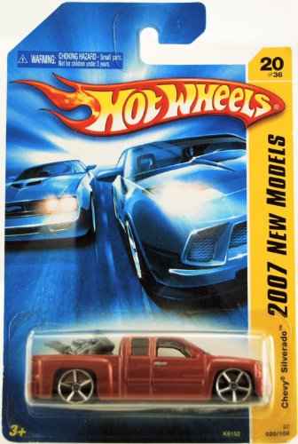 CHEVY SILVERADO EXT CAB Hot Wheels - 2007 New Models - Chevy Silverado - Ext Cab - w/ Dirt Bike in Bed - Red/Orange Paint - 20/36 - 1:64 Scale Collectible Die Cast Car