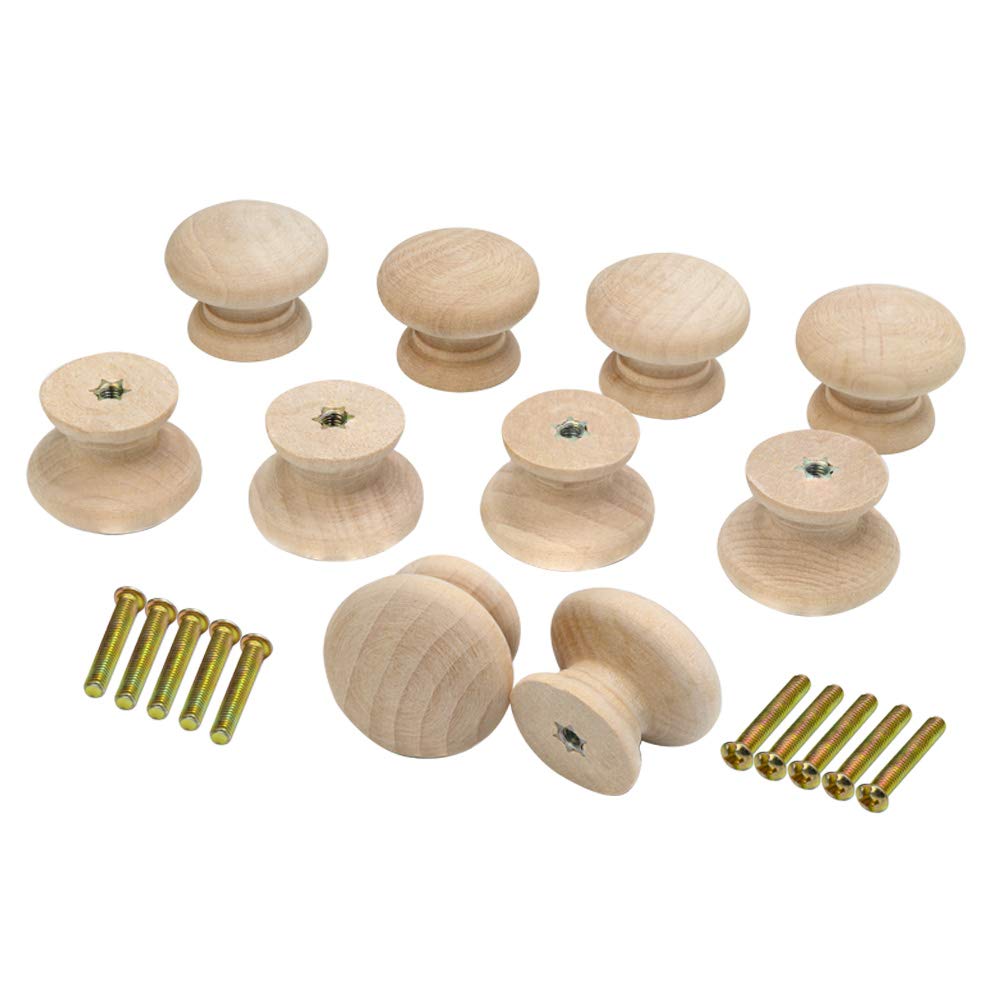 10PCS Round Wood Drawer Knob Unfinished Cabinet Furniture Mushroom Shape Pulls Handles Hardware for Wardrobe Dresser