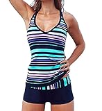 Eternatastic Women's Stripes Tankini Swimwear With Boxer Two Pieces Swimsuit Set