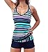 Eternatastic Women's Stripes Tankini Swimwear With Boxer Two Pieces Swimsuit Set
