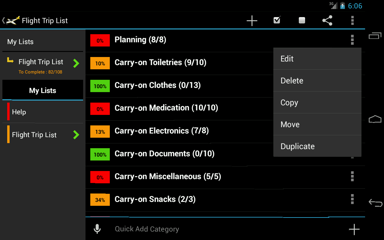 Flight Trip Checklist