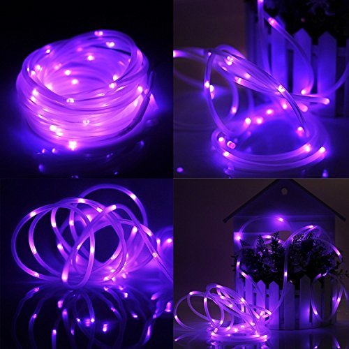 100 LEDs Solar Rope String Lights,WONFAST Waterproof 39ft/12M Copper Wire Outdoor Tube Fairy String Lights for Christmas Garden Yard Path Fence Tree Backyard (Purple) - Thumbnail 2