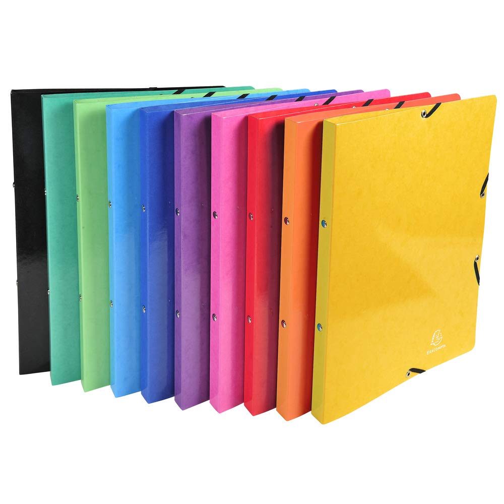 Exacompta - ref. 54829E - Box of 20 glossy card stockbooks with rubber bands - 2 round rings 15mm - Spine 20mm - External dimensions: 32x25 cm - A4 file size - 10 assorted colors