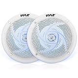 Pyle Marine Speakers - 5.25 Inch 2 Way Waterproof and Weather Resistant Outdoor Audio Stereo Sound System with LED Lights, 180 Watt Power and Low Profile Slim Style - 1 Pair - PLMRS53WL