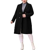 Agnes Orinda Plus Size Long Coats for Women Notched Lapel Winter Warm Double Breasted Coat