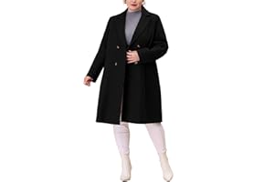 Agnes Orinda Plus Size Long Coats for Women Notched Lapel Winter Warm Double Breasted Coat