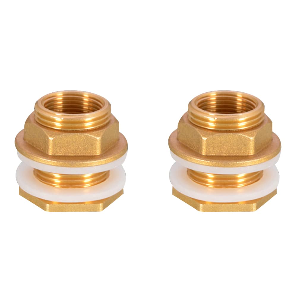 Solid Brass 2PCS 1 Inch Female 3/4 Inch Theaded Water Tank Connector for Fitting Accessories Water Hose Inlet and Outlet Drain