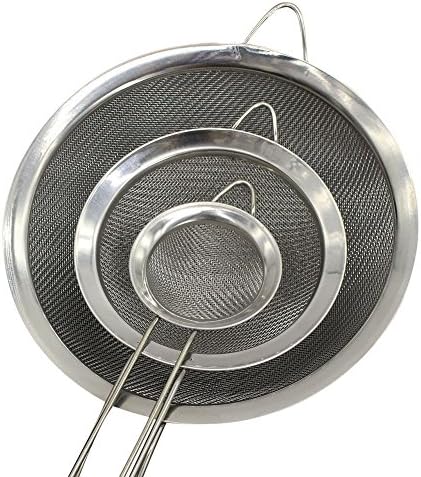 KXN Fine Mesh Stainless Steel Strainers with Long Wire Handle Strainer Colander Sieve - Set of 3 - Best for Kitchen, Tea, Rice,Vegetable &amp; Juice Use