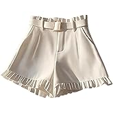 MakeMeChic Women's Wide Leg Dressy Shorts Ruffle Belted Business Shorts with Pocket