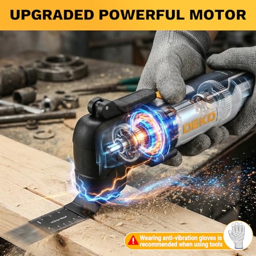 DEKOPRO Herramienta Multiherramienta oscilante de 300W, 15 000-22 000 rpm, Multitool Eléctrico con Cable, Control de 6 Velocidades, Incluye 20 Hojas de Lija, Apto para Madera, Plástico y Metal