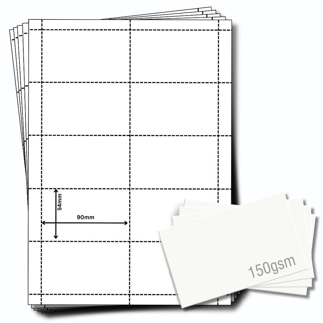OfficeGear Name Badge Insert Cards Business Card ID Badges Refills (2500 Bulk Pack) 90x54mm - White A4 Printable Card 150 GSM - 250 Sheet 2500 Perforated Printable Cards