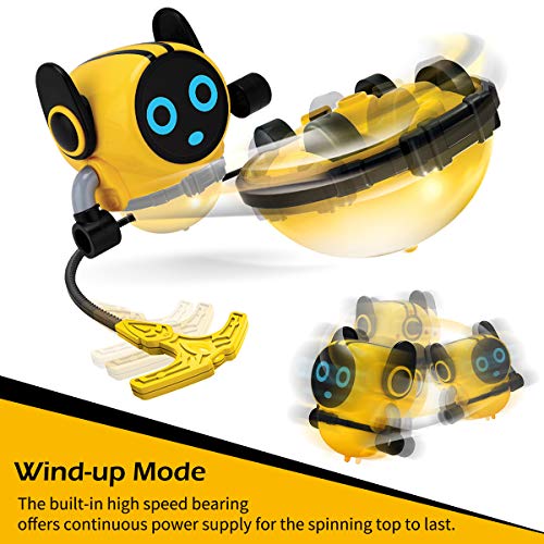 JJRC R7 Novelty Game Toy Spinning Top Robot Battle Gyro Pull Back Car Spinning in Wind Up Gyro Toy for Kids Boys Girls Gifts (Yellow)