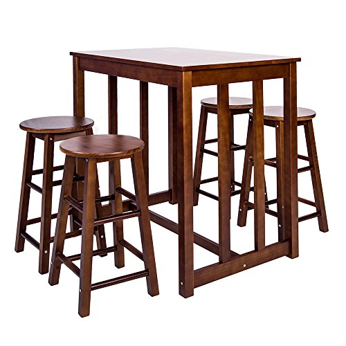 Merax 5-piece Dining Table Set High/Pub Table Set with 4 Bar Stools (Walnut.)