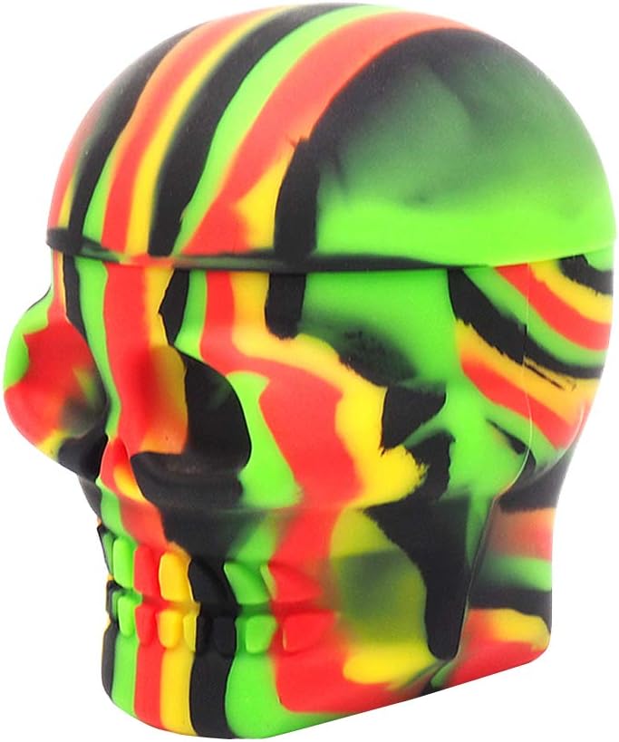 YHSWE 1 500ml Big Skull Shape Non-stick Silicone Concentrate Container Wax Jar Oil Box Stoarge Canister Rasta/Black