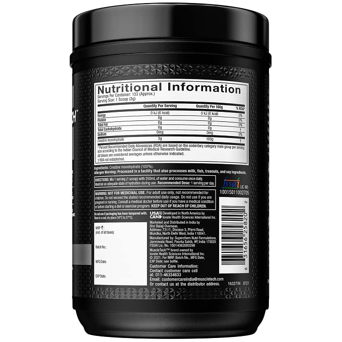 MuscleTech Creatine Monohydrate Powder, Platinum Pure - Unflavored Micronized Creatine for Men & Women - Workout Supplements for Performance, Muscle Recovery & Builder-(80 Servings) Packaging May Vary