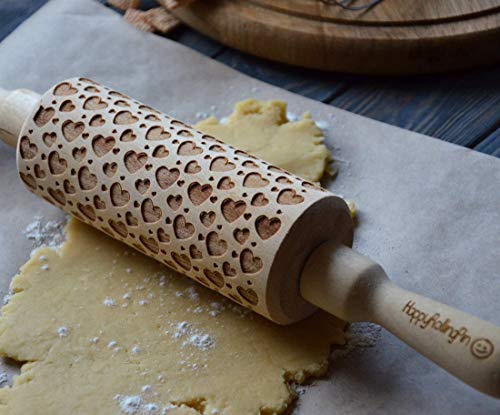 Folk Flowery Damask pattern Wooden Personalized Engraved Rolling pin - By Enjoy The Wood - Rolling Pin engraved Sugar Cookies Gift for Her - Thumbnail 2