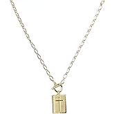Gold Cross Necklace for Women Dainty 14K Gold Plated Cross Necklaces Christian Faith Religious Gifts for Women Trendy Rectangular Crucifix Pendant Toggle Clasp Necklace Baptism Daily Wear Jewelry