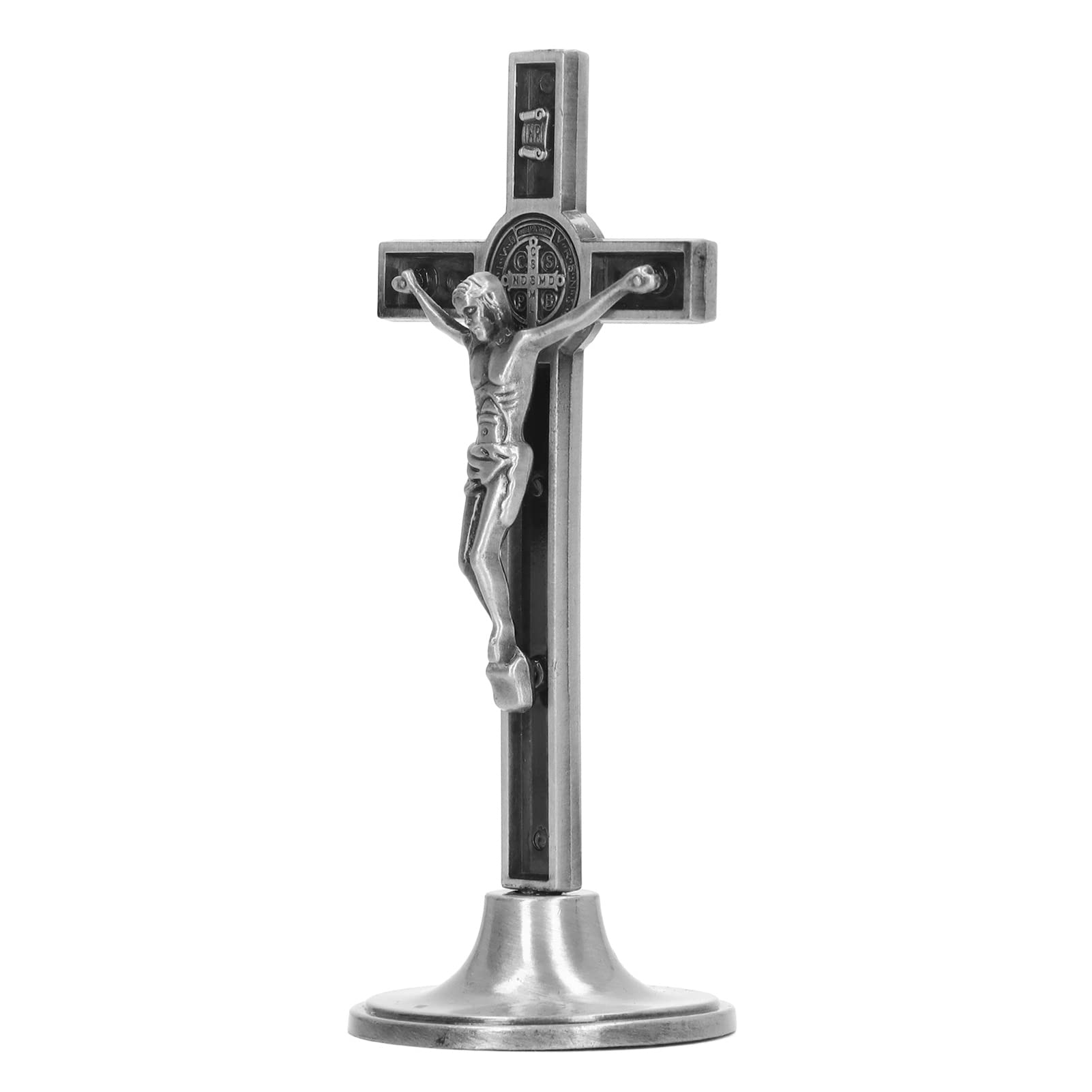 Jeanoko Crucifix Wall Cross,Jesus Christ Cross Statue Figurine, Beautiful Standing Catholic Crucifix,For Car Home Chapel Deco(Silver)