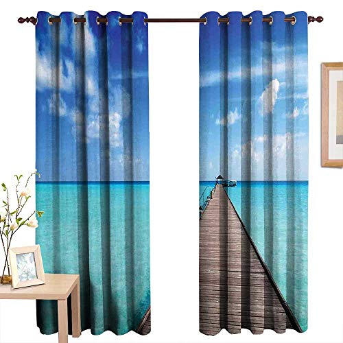 Lewiscoleridge Kitchen Curtains Tropical Wooden Jetty Over Clear