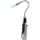 Butane Lighter Torch Long Jet Flame Windproof Lighter with Visual Fuel Window for Fireplace Kitchen Grill BBQ Camping, Black (No Butane Included)