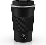 CS COSDDI Travel Mug Insulated Stainless Steel 380 ml Black-A Leakproof Lid