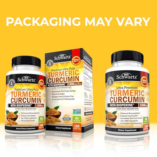 Turmeric Curcumin with Black Pepper Extract 1500mg - High Absorption Ultra Potent Turmeric Supplement with 95% Curcuminoids and BioPerine - Non GMO Tumeric Capsules for Joint Support - 180 Capsules