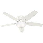 Hunter 52 inch Indoor Ceiling Fan with LED Light - White Ceiling Fan with Pull Chain, For Bedroom or Living Room, Low Profile
