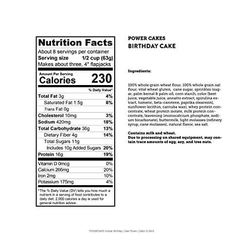 KODIAK POWER CAKES, PANCAKE & WAFFLE MIX, BIRTHDAY CAKE, HIGH PROTEIN, 100% WHOLE GRAINS, (PACK OF 1)