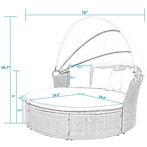 M&W Patio Furniture Round Outdoor Daybed with Retractable Canopy and