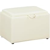 Convenience Concepts Designs4Comfort Accent Storage Ottoman 22.75" - Modern Foot Stool with Decorative Tray for Living Room, Dining Room, Office, Ivory Faux Leather