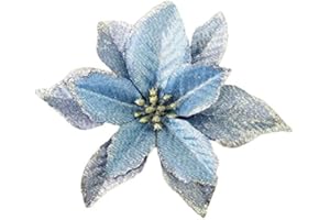 KEPATO Christmas Glitter Poinsettia Christmas Tree Ornaments Pack of 12 (Blue)