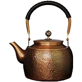 Kuiwisen Handmade Large Hammer Copper Pot Kettle Stovetop Teapot 1.5mm Thick Pure Red Copper Handmade, 1700 ml - 2.42bl
