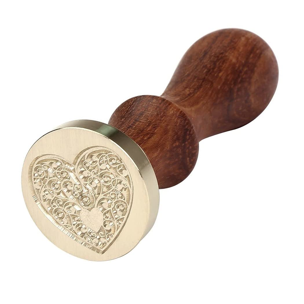 Wax Stamp, Vintage Wax Seal Stamp Kit Wooden Handle and Brass Head Sealing Stamp for Wedding Envelopes Invitations Heart Style