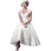 Vintage Women's 2 Pieces Wedding Dresses for Bride Midi Lace Applique Bridal Gowns Tea Length Prom Dresses