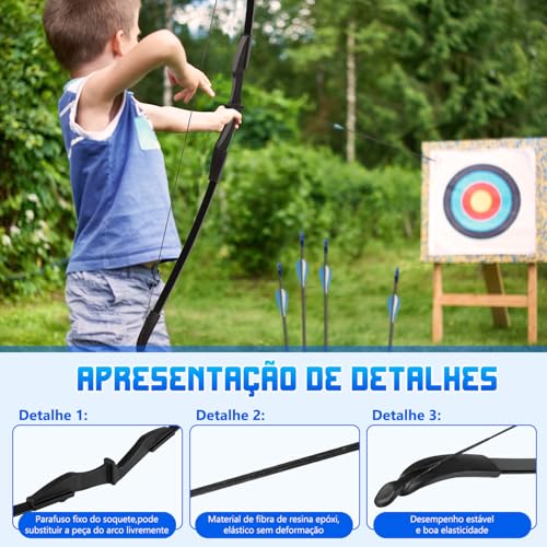 Arco Flecha Profissional Destro, Arco E Flecha Profissional Ambidestro, Tiro com Arco Tradicional Caça Artesanal Arco Cavalo Longbow, Arco Flecha Profissional Destro de MadeiraFlechas de Fibra
